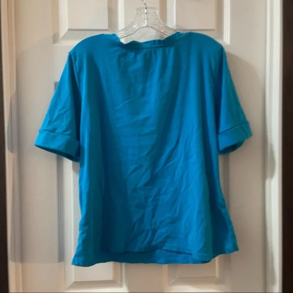 Ellen Tracy Blue Scoop Neck Short Sleeve Blouse XL - Picture 7 of 7
